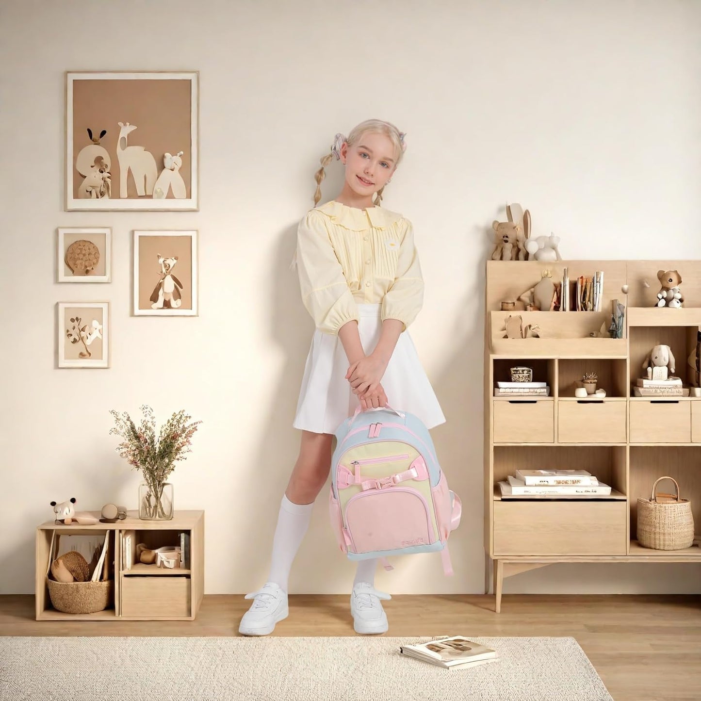 Cute Mini Toddler Backpacks for Girls 2-4 Little Kids Backpack preschool Bookbag (Pink and Cream)