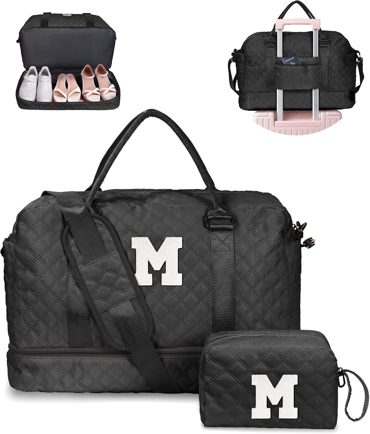 Teens' Birthday Gifts - Initial Duffle Bag with Separated Shoe Compartment, Weekender, Overnight & Travel Bag - Letter M