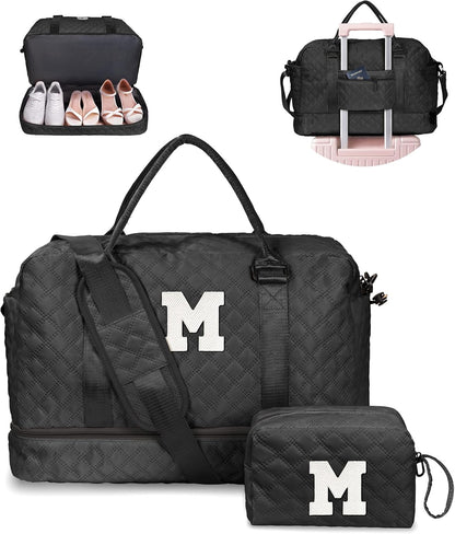 Teens' Birthday Gifts - Initial Duffle Bag with Separated Shoe Compartment, Weekender, Overnight & Travel Bag - Letter M