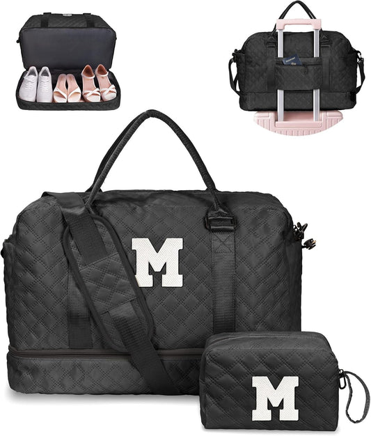 Teens' Birthday Gifts - Initial Duffle Bag with Separated Shoe Compartment, Weekender, Overnight & Travel Bag - Letter M