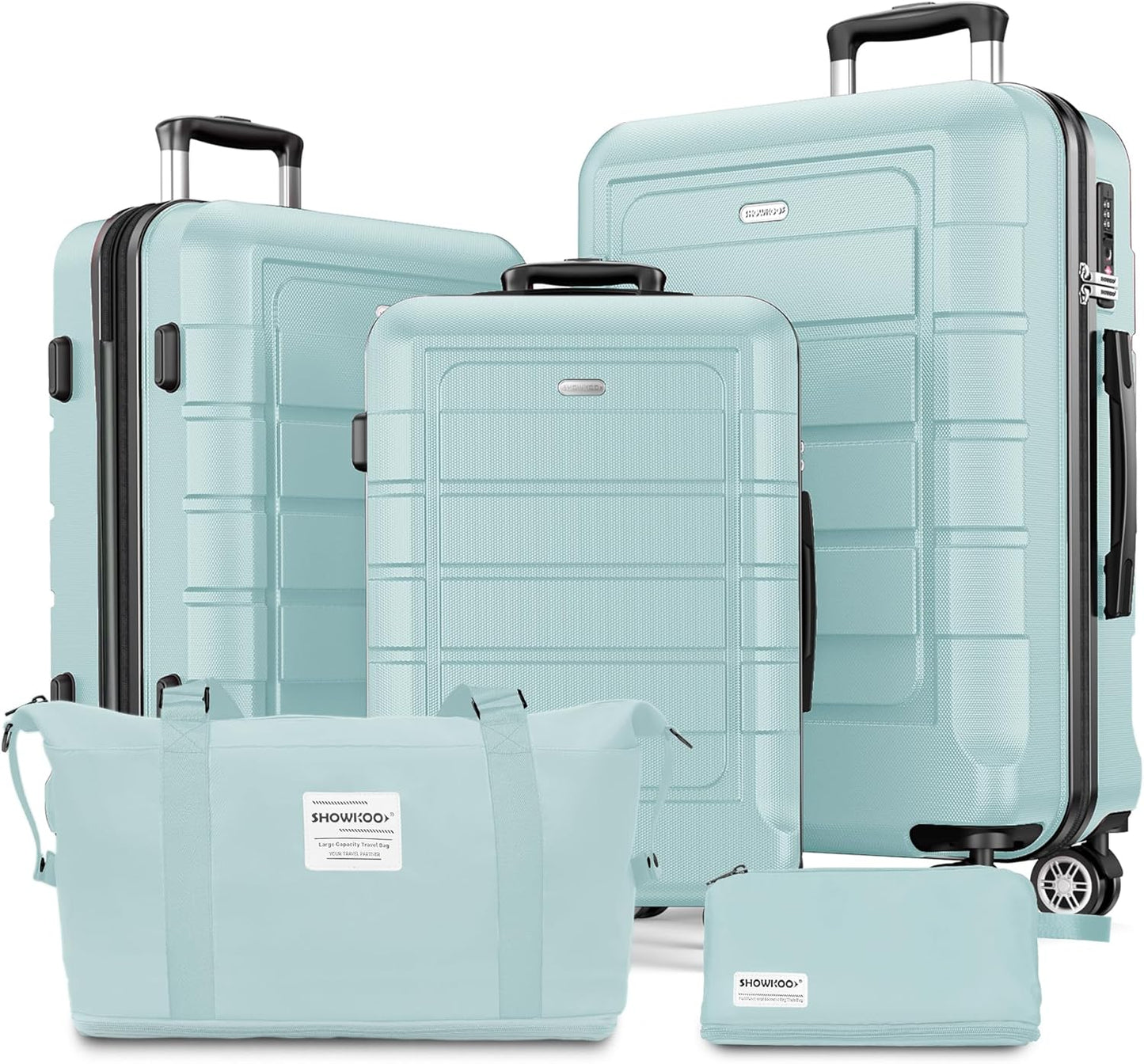SHOWKOO Luggage Sets Expandable PC+ABS Durable Suitcase Double Wheels TSA Lock 5pcs Mint Green