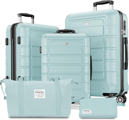 SHOWKOO Luggage Sets Expandable PC+ABS Durable Suitcase Double Wheels TSA Lock 5pcs Mint Green