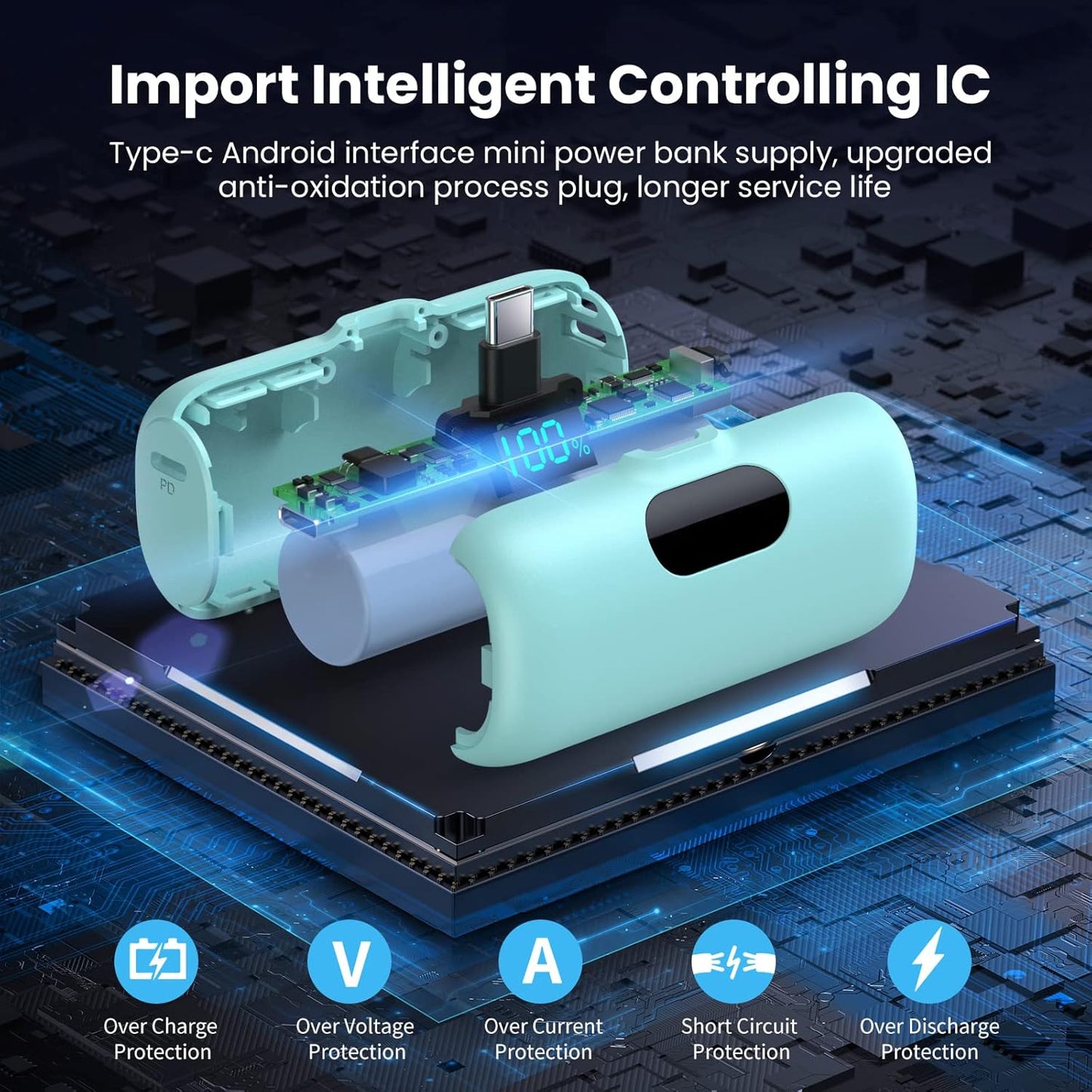 [2-Pack] Mini Portable Charger 5000mAh Power Bank,3A PD USB C Cell Phone Portable Power, LCD Display Battery Pack Compatible with iPhone 16/15/15 plus/15 pro/15 pro Max/Android/Samsung/Moto/LG etc