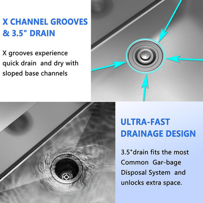 25x22 Inch Drop In Kitchen Sink, 25 Inch Kitchen Sink Top Mount 18 Gauge 304 Stainless Steel Single Bowl KitchenSink With Grid Handmade Topmount KitchenSink Drop In