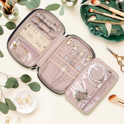 Jewelry Travel Case Organizer for Necklaces, Earrings, Rings, Bracelet, Watch, Soft Sided, Black