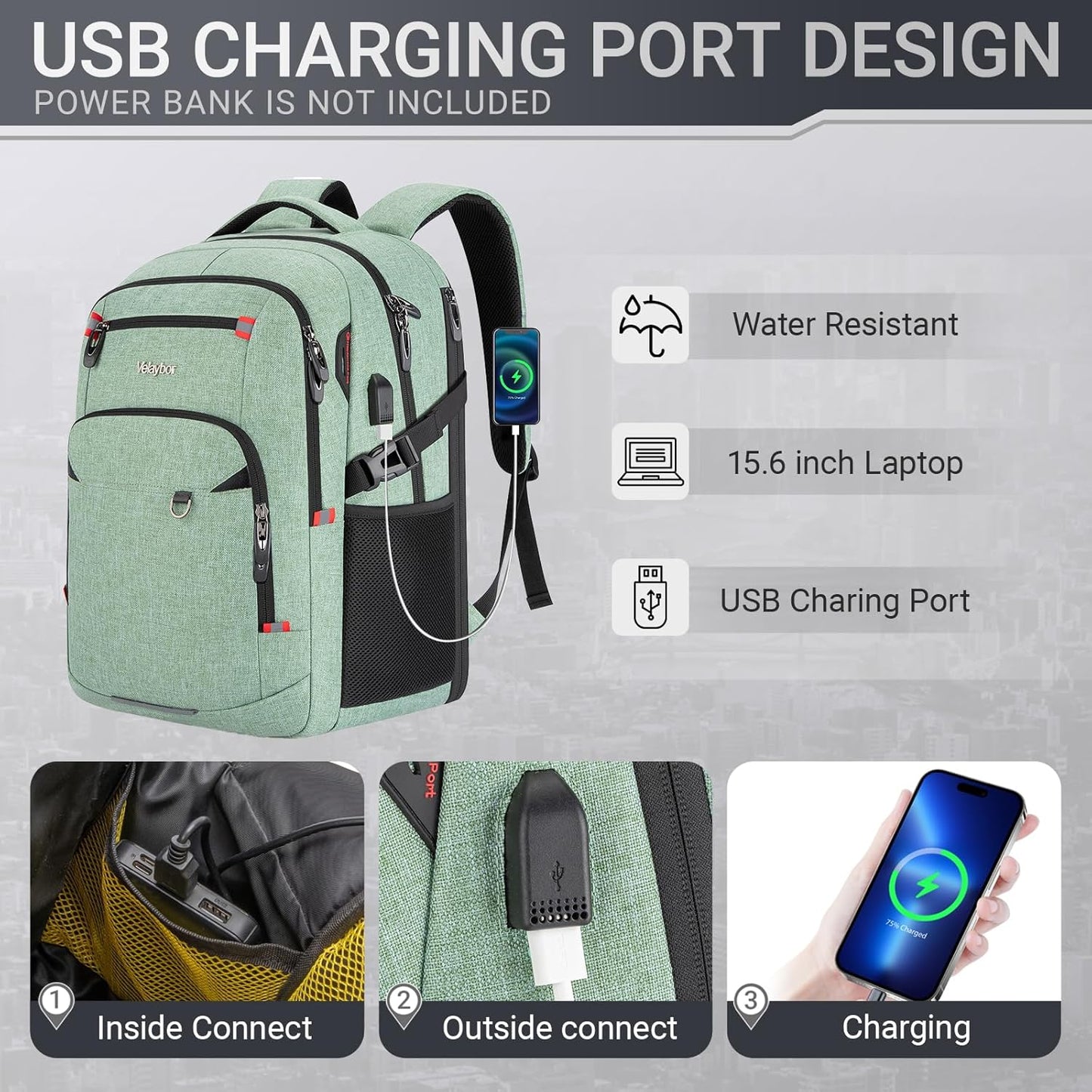 40L Expandable Laptop Backpack, Anti-thief Travel Backpack with USB Charging Port, Airline Approved Business Waterproof Carry on Luggage, Fits 15.6" Laptop for Men Women