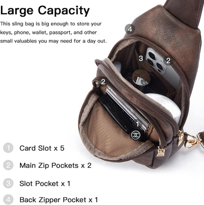 Telena Small Sling Bag for Women Leather Crossbody Fanny Packs Chest Bag for Women