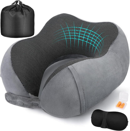Neck Pillow for Traveling, Travel Pillows for Airplanes,100% Pure Memory Foam Travel Neck Pillow, Adjustable Flight Pillow, Portable Plane Accessories with Eye Mask, Earplugs, Carry Bag