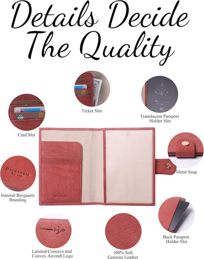 Genuine Leather Passport Case, RFID Passport Cover with Credit Card Holder for Women and Men Family ID Travel
