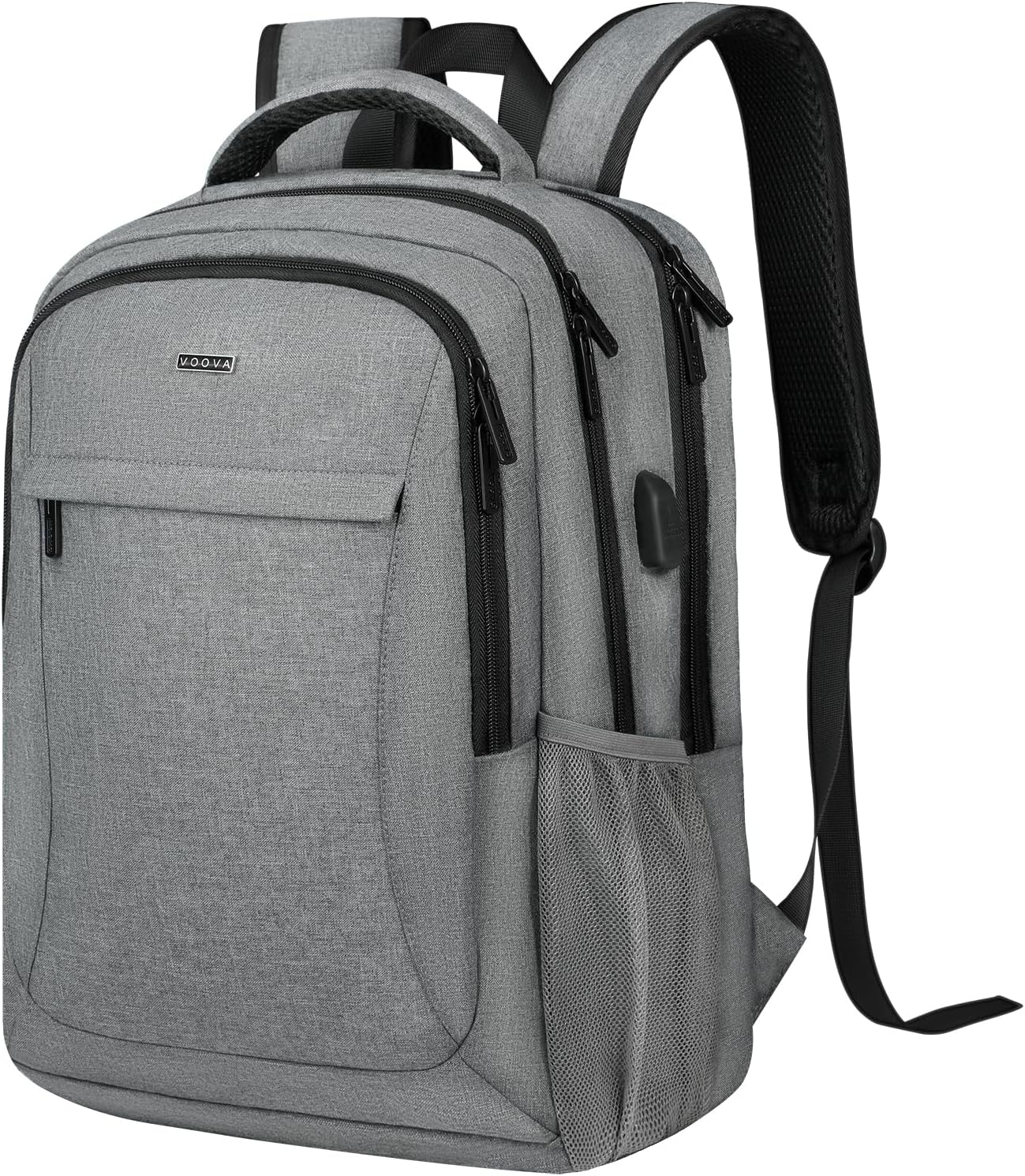 Voova Travel Laptop Backpack, Business Work Laptop Backpack for Women & Men with USB Charging Port, Waterproof Slim Durable College Computer Bag Fits 15.6 Inch Laptops and Notebook, Grey
