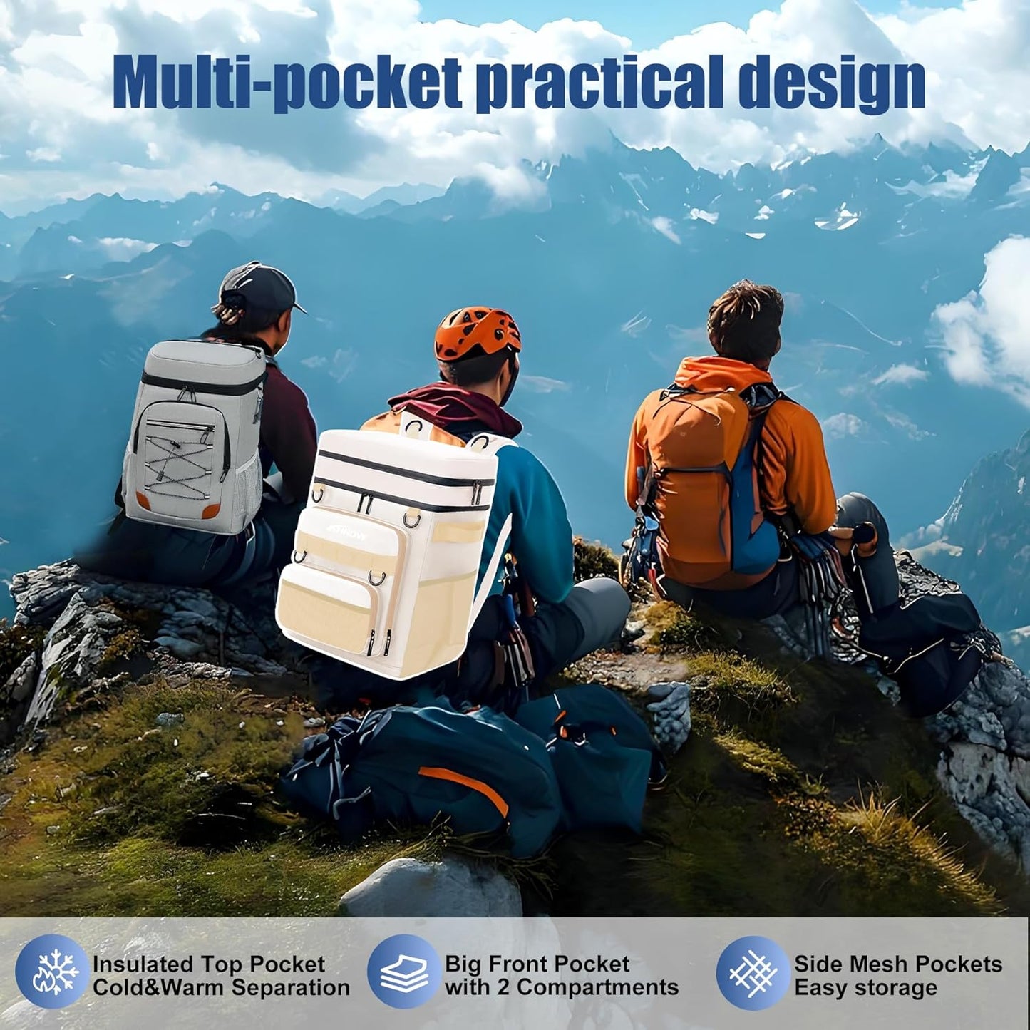 Backpack Cooler Insulated Leak Proof for Men Women 50 Cans Soft Cooler Backpack Insulated Waterproof Large Capacity Coolers Bag Portable for Lunch Camping Travel Picnic Hiking