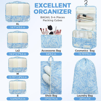 BAGAIL 9 Set Packing Cubes Luggage Packing Organizers for Travel Accessories