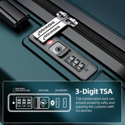 SHOWKOO Luggage Sets Expandable Suitcase Double Wheels TSA Lock (ArmyGreen)