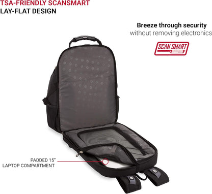 SwissGear 1923 Scansmart Backpack, Black/Silver, 17-Inch