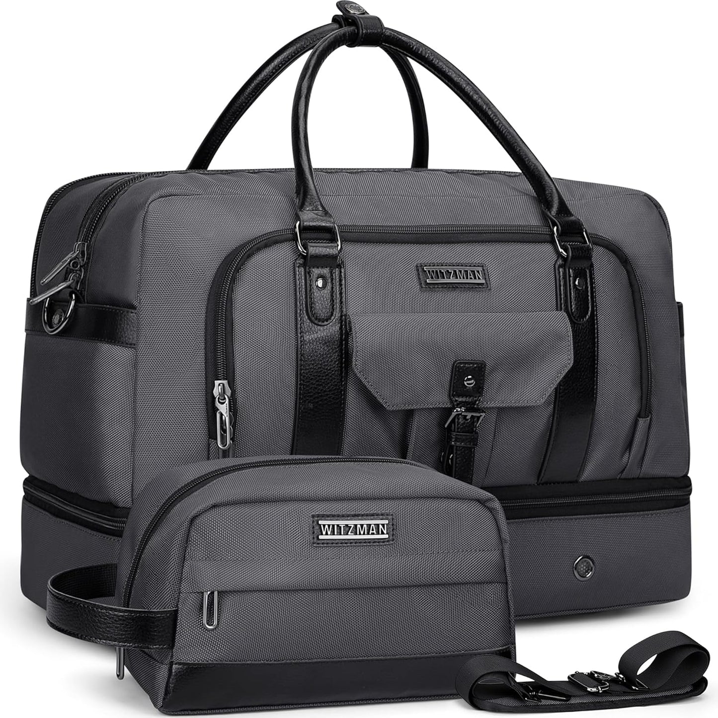 WITZMAN Weekender Bags for Men Women Carry On Duffle Overnight Bag with Toiletry Bag Sets Travel Duffel Bag Shoes Compartment （B694 Silvery Grey）