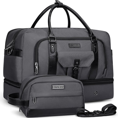WITZMAN Weekender Bags for Men Women Carry On Duffle Overnight Bag with Toiletry Bag Sets Travel Duffel Bag Shoes Compartment （B694 Silvery Grey）