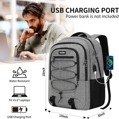 Grey Backpack for Men Women, Backpack for School, School Backpacks for Boys Girls Teens, 15.6 inch Laptop Back Pack with USB Charging Port, Large College Book Bag, Business Work Travel Bookbag