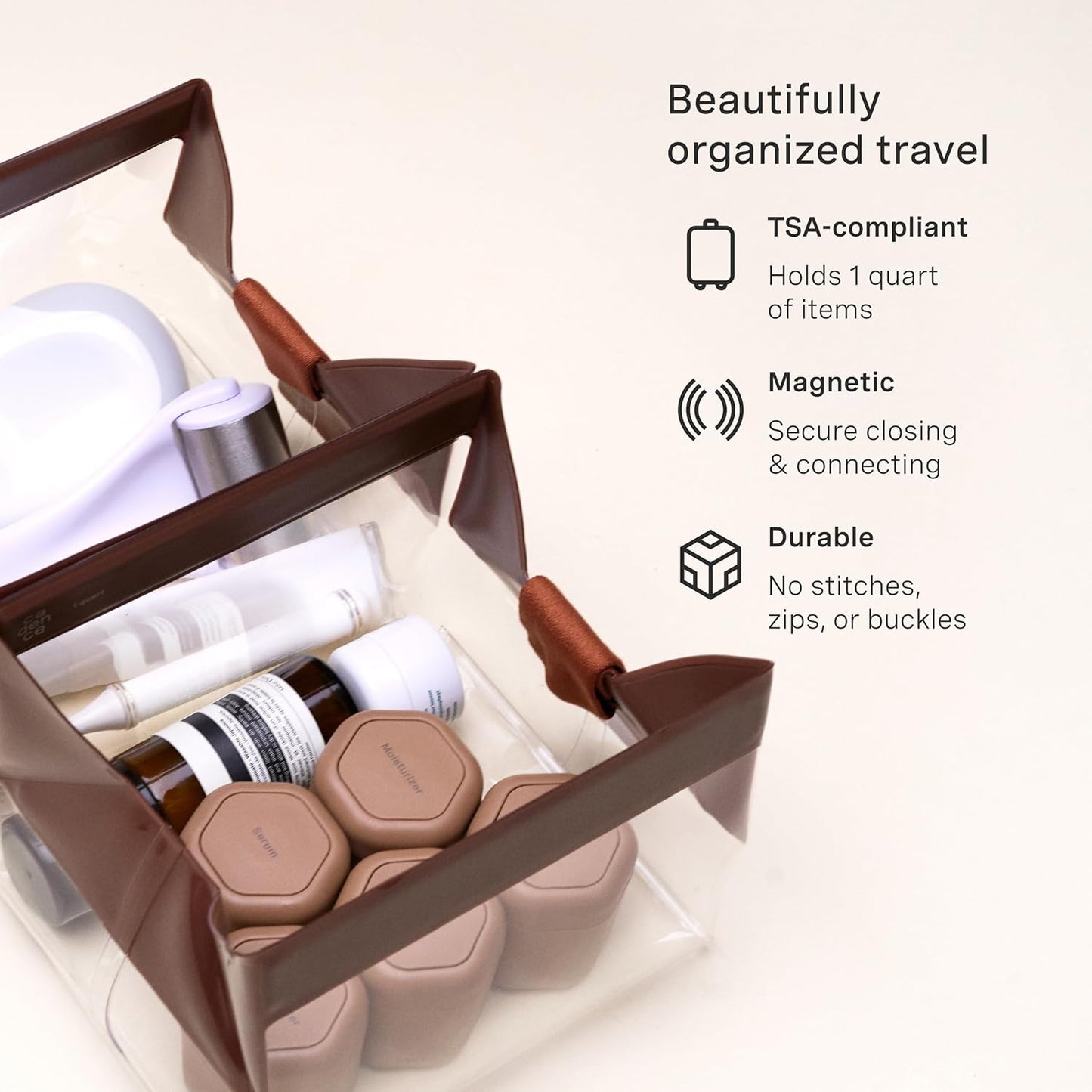 Cadence Parcel - Clear Dopp Kit with Magnetic Closure - Durable and Leak-Resistant Travel Toiletry Kit - Modular Design