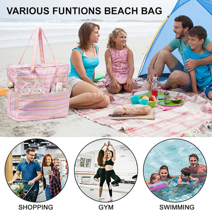 Waterproof Beach Tote Pool Bags for Women Ladies Extra Large Gym Tote Carry On Bag With Wet Compartment for Weekender Travel