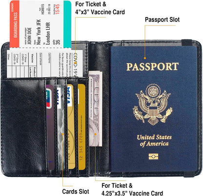 Passport Holder for Travel Passport Cover for Men Passport Wallet Case With 3D Metal Badge Protector Leather Card Case RFID Blocking Women Travel Accessories Document Organizer (Black)