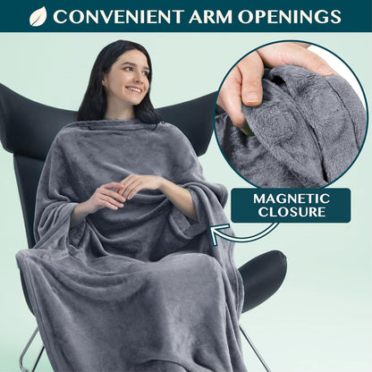 PAVILIA Travel Blanket and Pillow, Arms Opening Airplane Blankets for Adults, Compact Plane Blanket with Arm Hole 2-in-1 Bag for Flight Car Camping Fit in Luggage Backpack Traveler Gift, Dark Gray