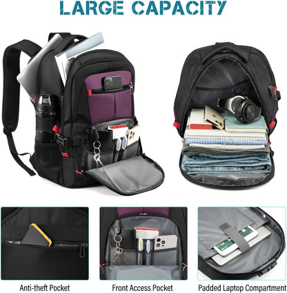 LOVEVOOK Travel Laptop Backpack Waterproof Anti Theft Backpack with Lock and USB Charging Port Large Computer Business Backpack for Men Women College Backpack(17 inch,Black&Purple)