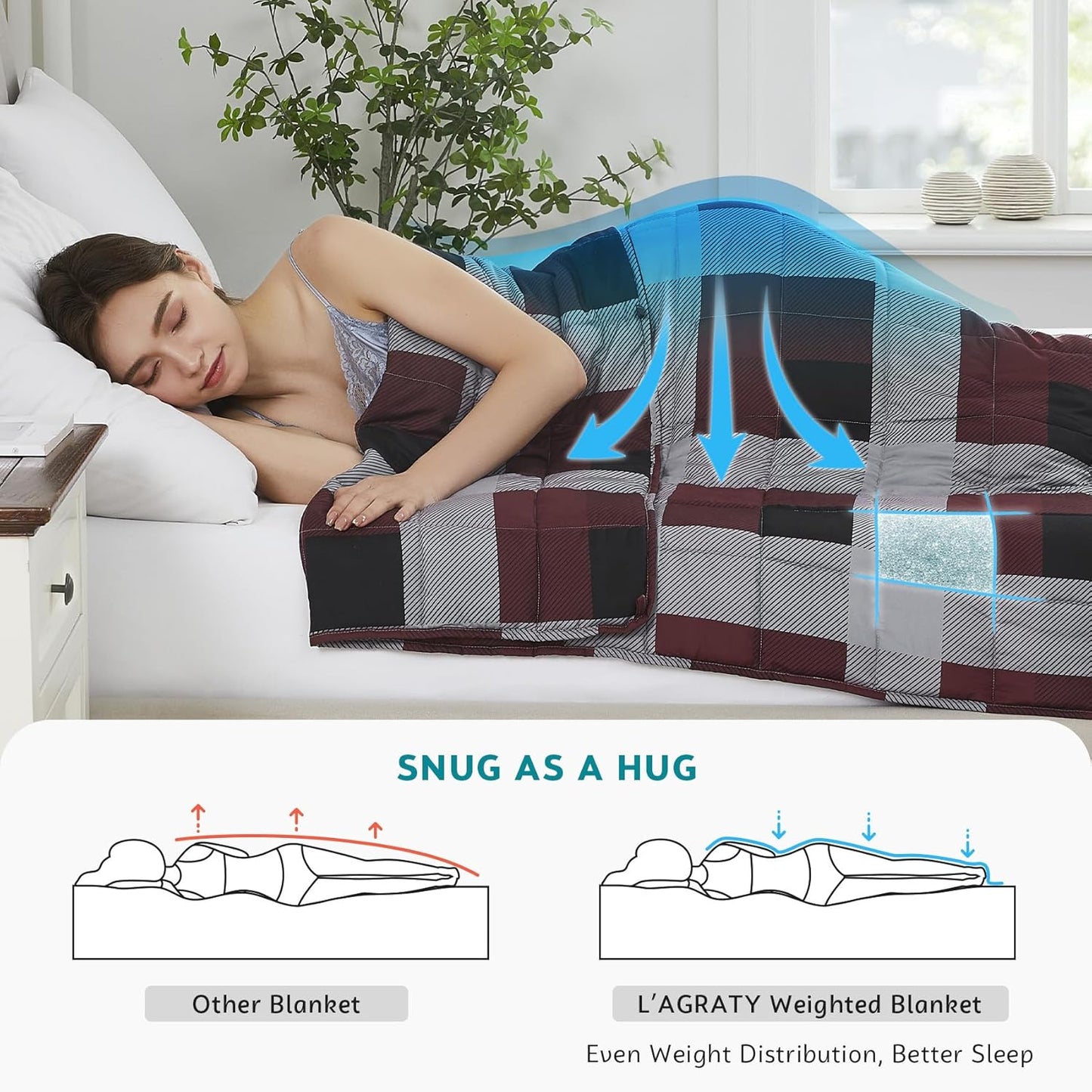 L'AGRATY Weighted Blanket - 60"x80" 20lbs Cooling Breathable Heavy Blanket Microfiber Material with Glass Beads for Adult All-Season Summer Fall Winter Soft Thick Comfort