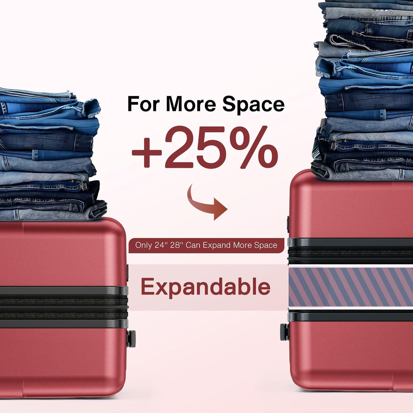 SHOWKOO Luggage Sets 3 Piece Hardside Expandable Lightweight PC Suitcase Sets with Double Spinner Wheels TSA Lock, Wine Red