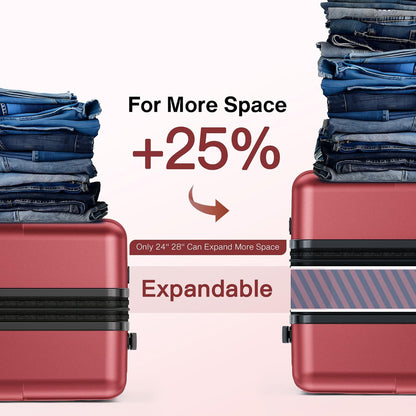 SHOWKOO Luggage Sets 3 Piece Hardside Expandable Lightweight PC Suitcase Sets with Double Spinner Wheels TSA Lock, Wine Red