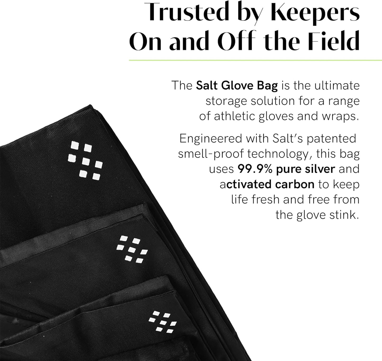 Salt Glove Bag Smell-Proof Durable Odor Containing Bag for Gloves - Extra Large - Water-Resistant and Easy to Clean Smell Proof Bag - Black