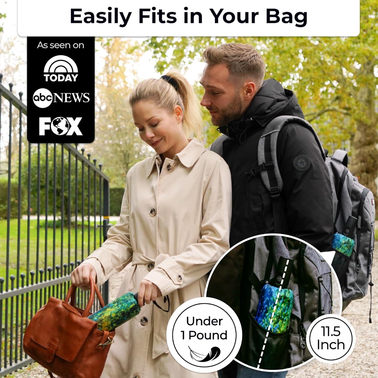 TUMELLA Strongest Windproof Travel Umbrella (Compact, Superior & Beautiful), Small Strong but Light Portable and Automatic Folding Rain Umbrella, Durable Premium Grip, Fits Car & Backpack