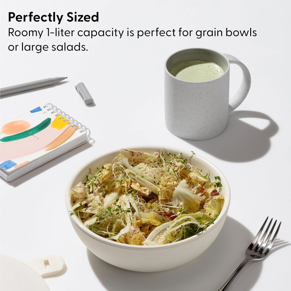 W&P Porter Ceramic Bowl Lunch Container w/ Protective Non-slip Exterior, Charcoal 1 Liter | Lid & Snap-tight Silicone Strap | Food Storage, Bento Box, Meal Prep | BPA-Free Ceramic