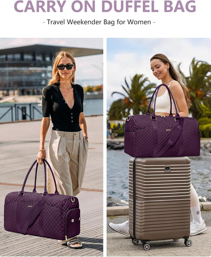 Weekender Travel Duffle Bag for Women - Carry on Bag with Shoe Compartment Overnight Bags with Toiletry Bag Wet Pocket Weekend Traveling Yoga Gym Hospital Bags for Labor and Delivery Purple