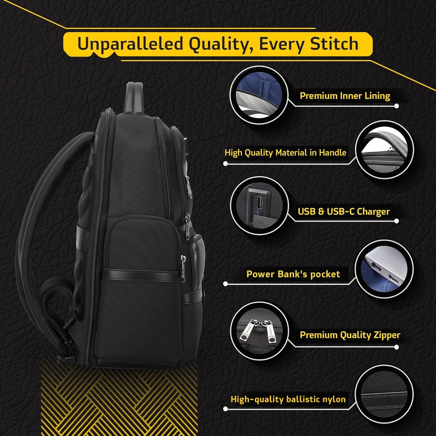 Laptop Business Backpack for Men & Women, Work Backpack Fits 15.6 Inch, Premium Quality Travel Bag with USB Charging Port, Water-Resistant, Durable Ballistic Nylon, Bookbag with Multiple Pockets