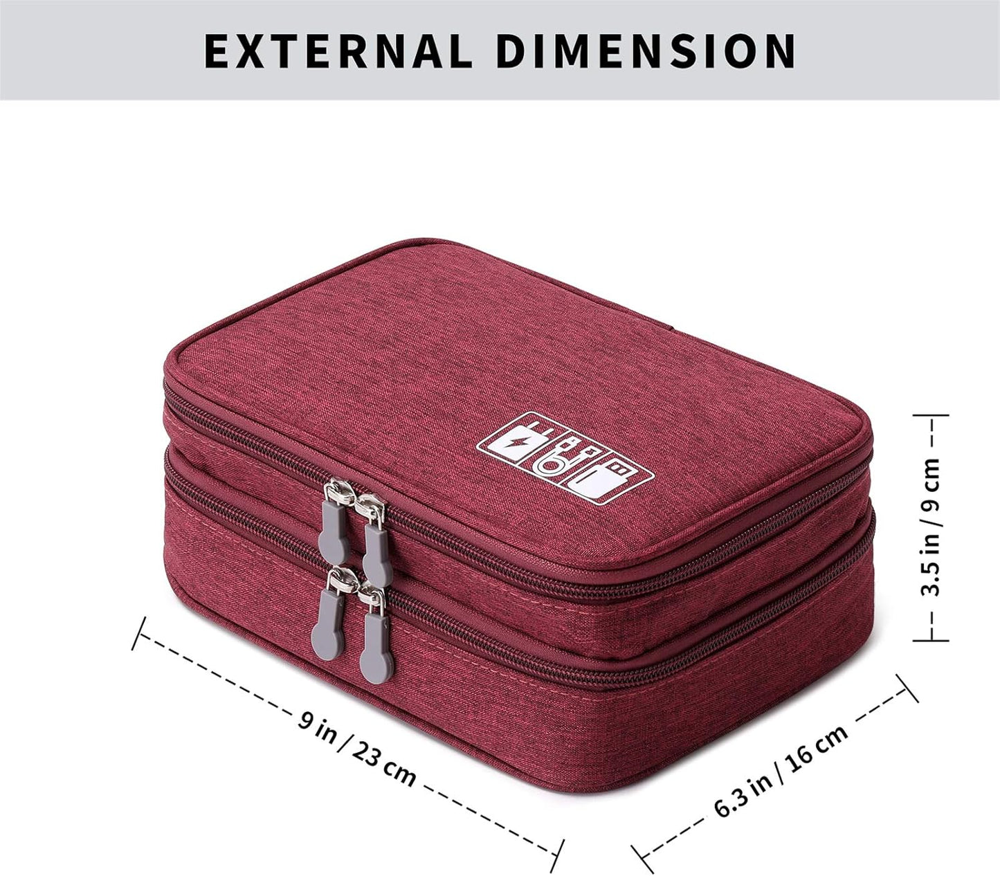 MIRLEWAIY Electronics Cable Organizer, Travel Electronic Accessories Storage Bag Double-Layer for Power Bank, USB, Fresh Drives, Chargers, Cables, Earphone, Red