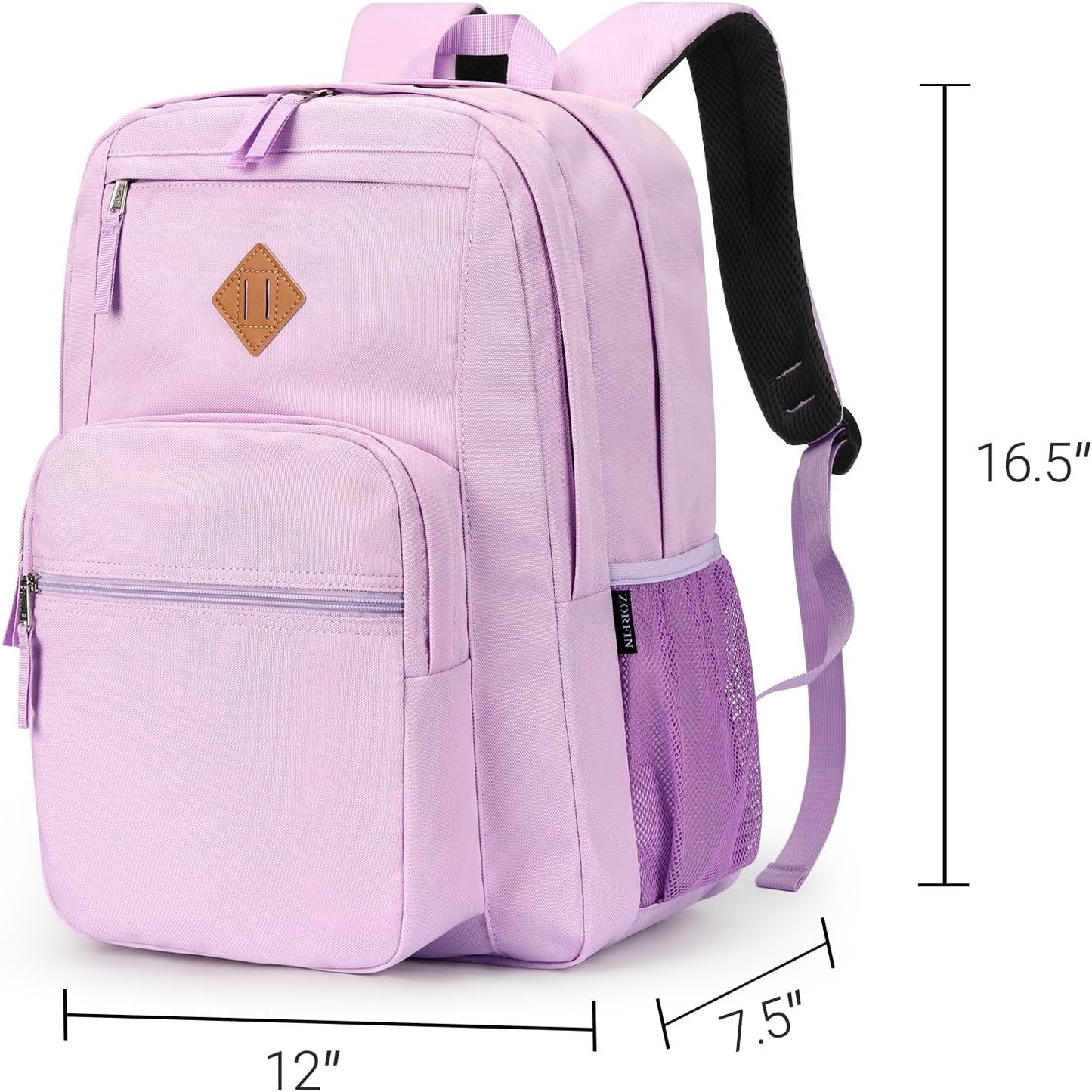 ZORFIN 26L Backpack for College, and Travel: Water Resistant Bookbag - Light Purple