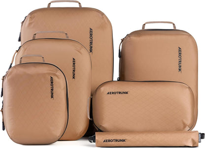 Aerotrunk Ultralight Compression Packing Cubes - Lightweight Travel Organizers for Suitcases and Luggage (6-Pack, Mocha)