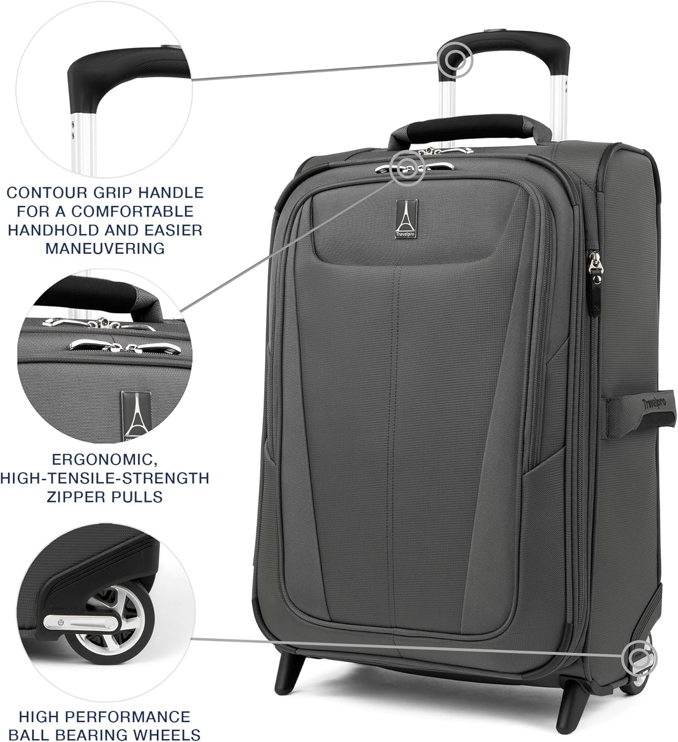Travelpro Maxlite 5 Softside Expandable Upright 2 Wheel Carry on Luggage, Lightweight Suitcase, Men and Women, Shadow Grey, Carry On 22-Inch