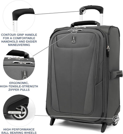 Travelpro Maxlite 5 Softside Expandable Upright 2 Wheel Carry on Luggage, Lightweight Suitcase, Men and Women, Shadow Grey, Carry On 22-Inch