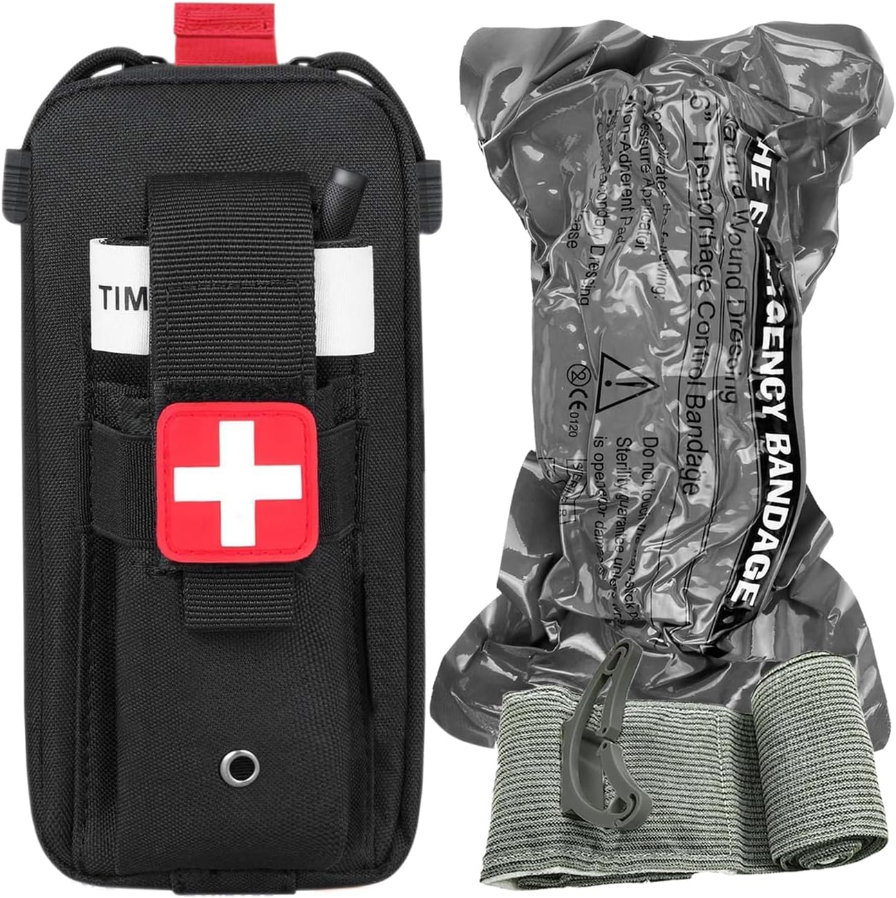 Tourniquet Pouch (Israeli Bandage + IFAK Pouch), Small Trauma Medical Kit Tactical First Aid for Camping and Hiking (Black)
