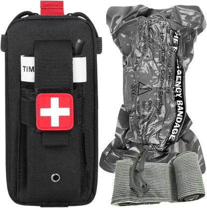 Tourniquet Pouch (Israeli Bandage + IFAK Pouch), Small Trauma Medical Kit Tactical First Aid for Camping and Hiking (Black)