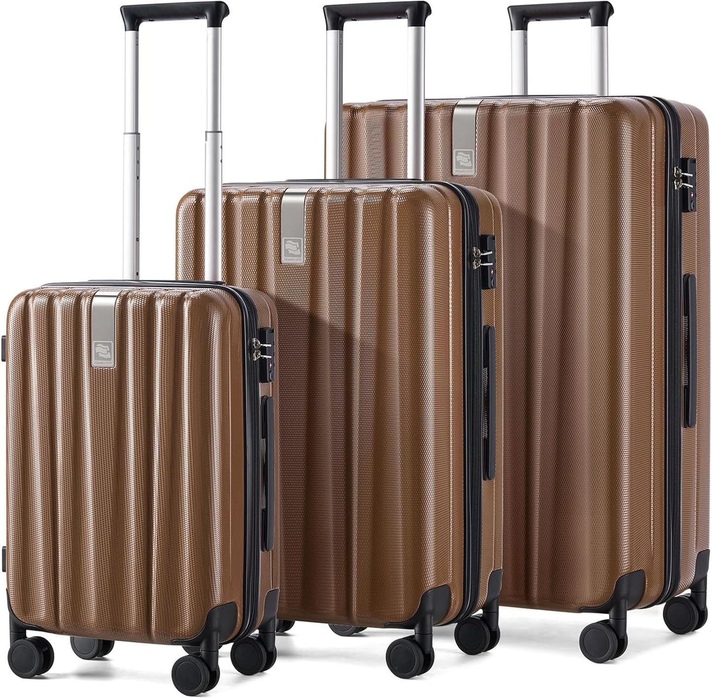 Hanke Luggage Sets 3 piece Carry On Luggage with Wheels PC Hard Shell Suitcases Lightweight Checked Tsa Luggage Extra Large Travel Suitcase Woman Men 20/24/29 Inch （Brown）