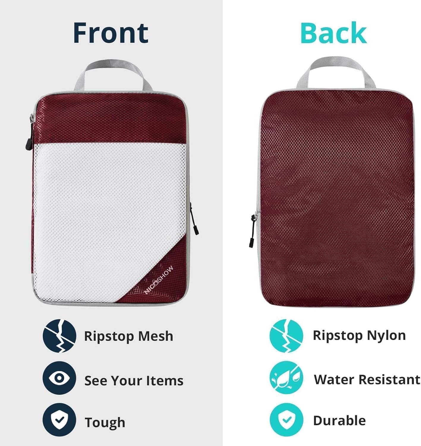 6 Set Compression Packing Cubes for Travel - Compressible, Lightweight, and Space-Saving Packing Cubes, Travel Essentials for Women, Wine