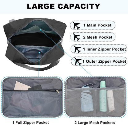 Foldable Carry on Luggage Bag 22x14x9 Personal Item Bag for Airplanes Travel Duffel Bag for Women and Men (40L, Black)
