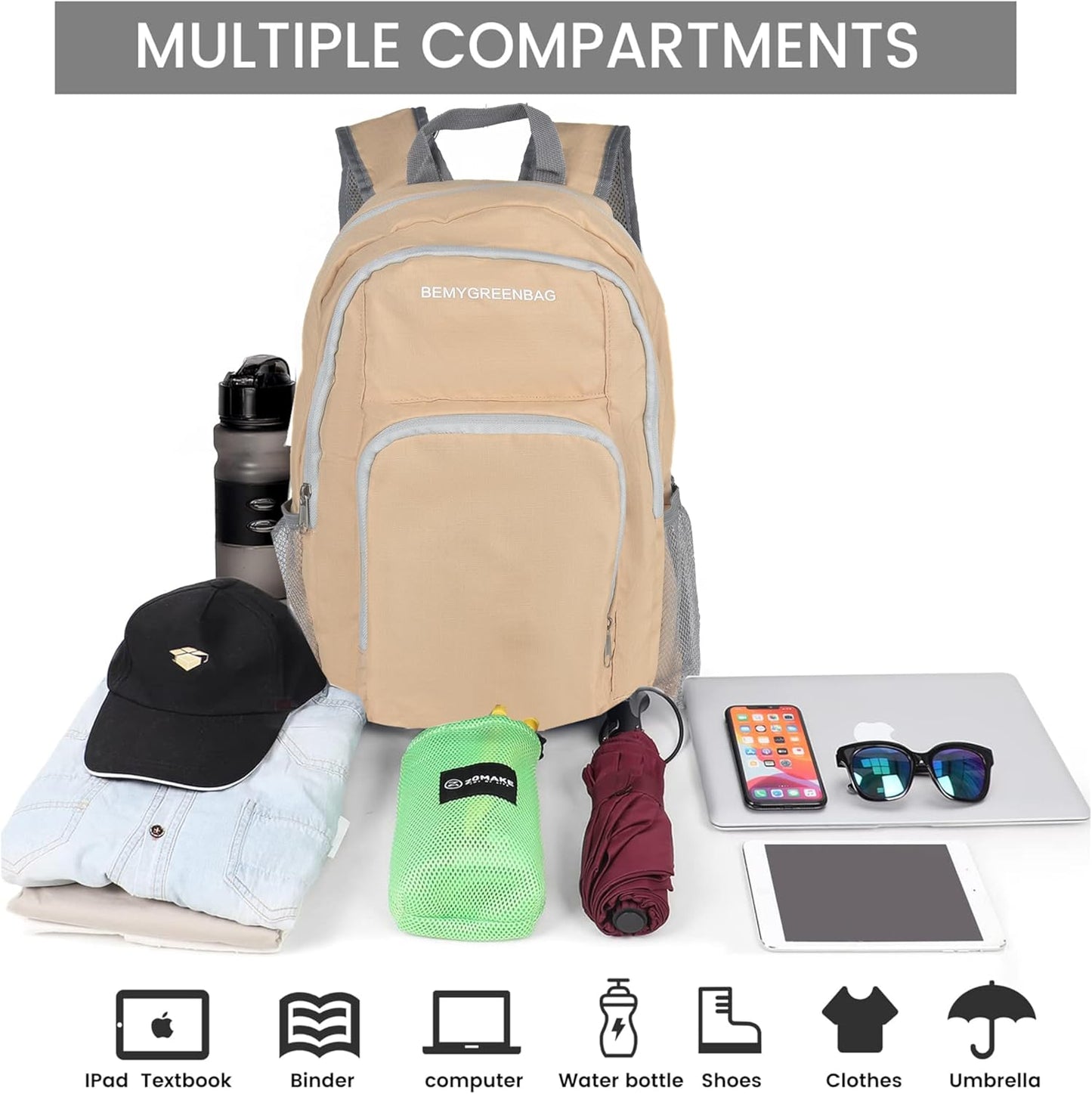 35L Foldable Waterproof Backpack For Outdoor Sports Travel Inside Wet Clothes Compartment Packable For Multiple