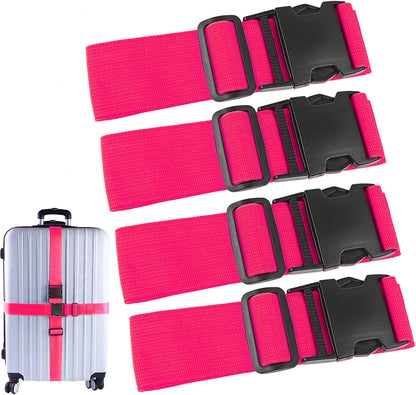 4Pcs Luggage Straps for Suitcase Travel Accessories TSA Approved, 80In Long Belts to Keep Your Suitcase Secure, Adjustable Bag Straps with Quick-Release Buckle for Travel Bag Closure, Rose