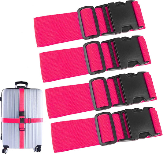4Pcs Luggage Straps for Suitcase Travel Accessories TSA Approved, 80In Long Belts to Keep Your Suitcase Secure, Adjustable Bag Straps with Quick-Release Buckle for Travel Bag Closure, Rose