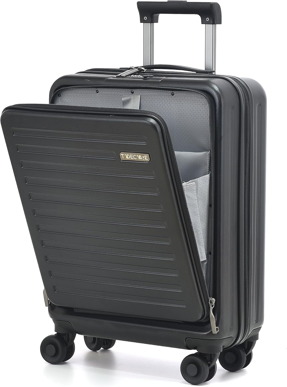 TydeCkare 20 Inch Carry On Luggage with Front Pocket, 21.65 * 15.35 * 7.87" Suitable for Airplane Overhead Bin, 34L Lightweight PC+ABS Hardshell with YKK Zipper, TSA Lock Approved, black
