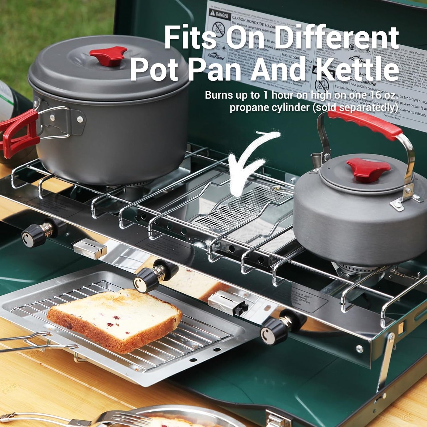 Camping Stove, 3 Burners Propane Portable Camp Stove with Regulator, Push-Button Instant Ignition, Adjustable Burners & Wind Guards for Car BBQ Picnics Outdoor Cooking (GREEN-20400 BTUs)