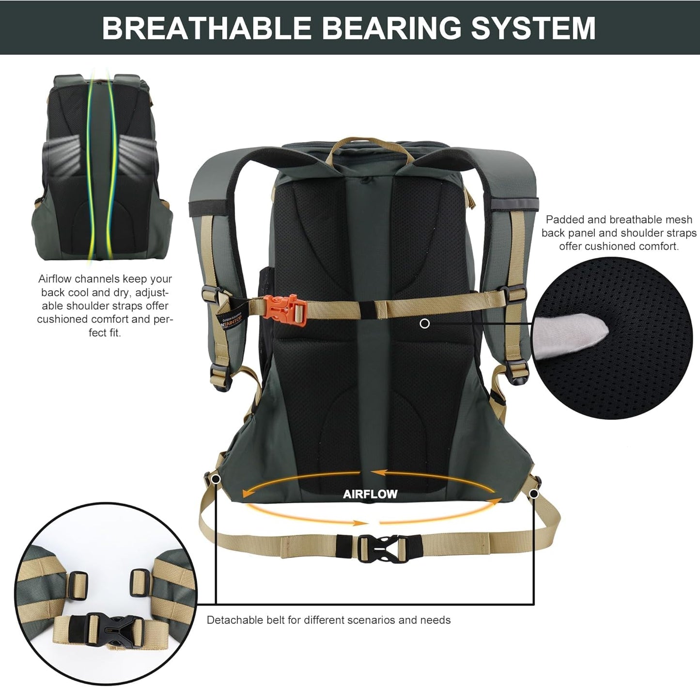 MOUNTAINTOP Hiking Backpack 35L Travel Backpack Lightweight Daypack for Men&Women Outdoor Camping